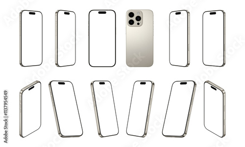 Smartphone Transparent PNG Image, Blank template for mockup, Highly detailed, Realistic Render, High Resolution
 photo