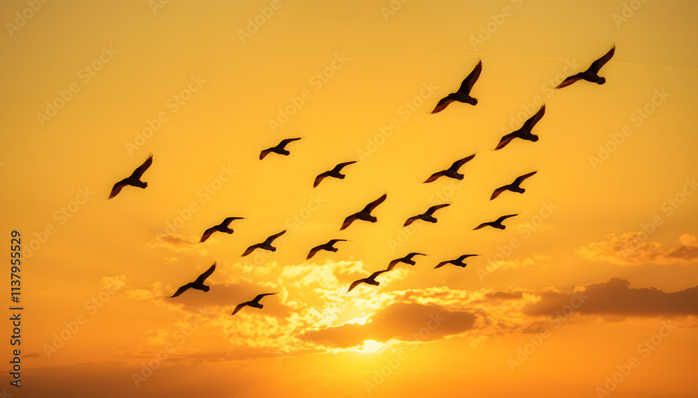 Fototapeta premium Effortless Wings in Motion Above a Serene Sunset