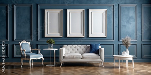 White Picture Frames Blue Bergeres Dark Gray Plaster Walls Home Decor Photography photo