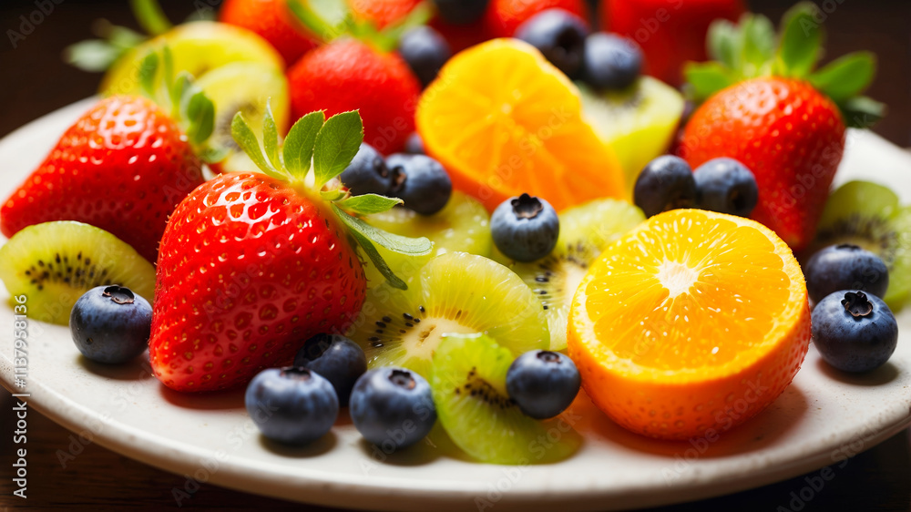 Obraz premium Delicious fresh fruits salad closeup