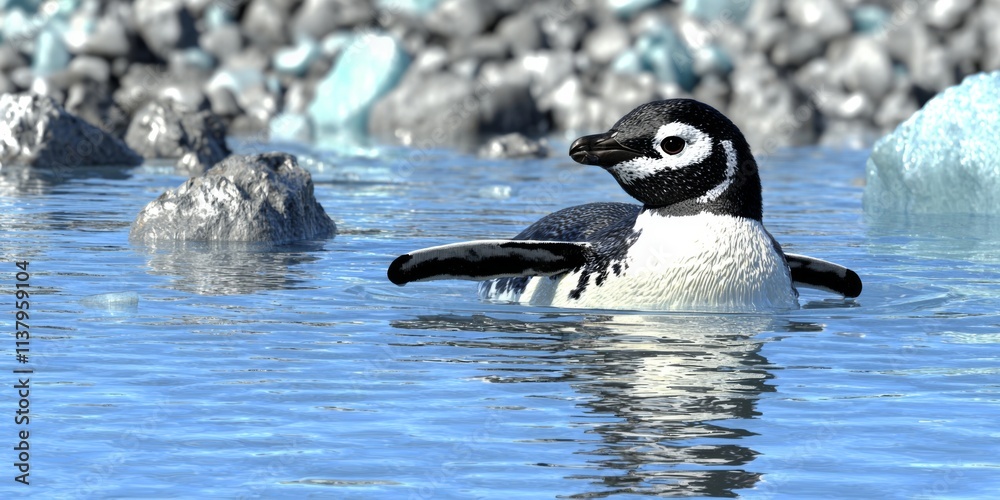 Fototapeta premium Playful Penguin Swimming in Icy Water Antarctic Wildlife