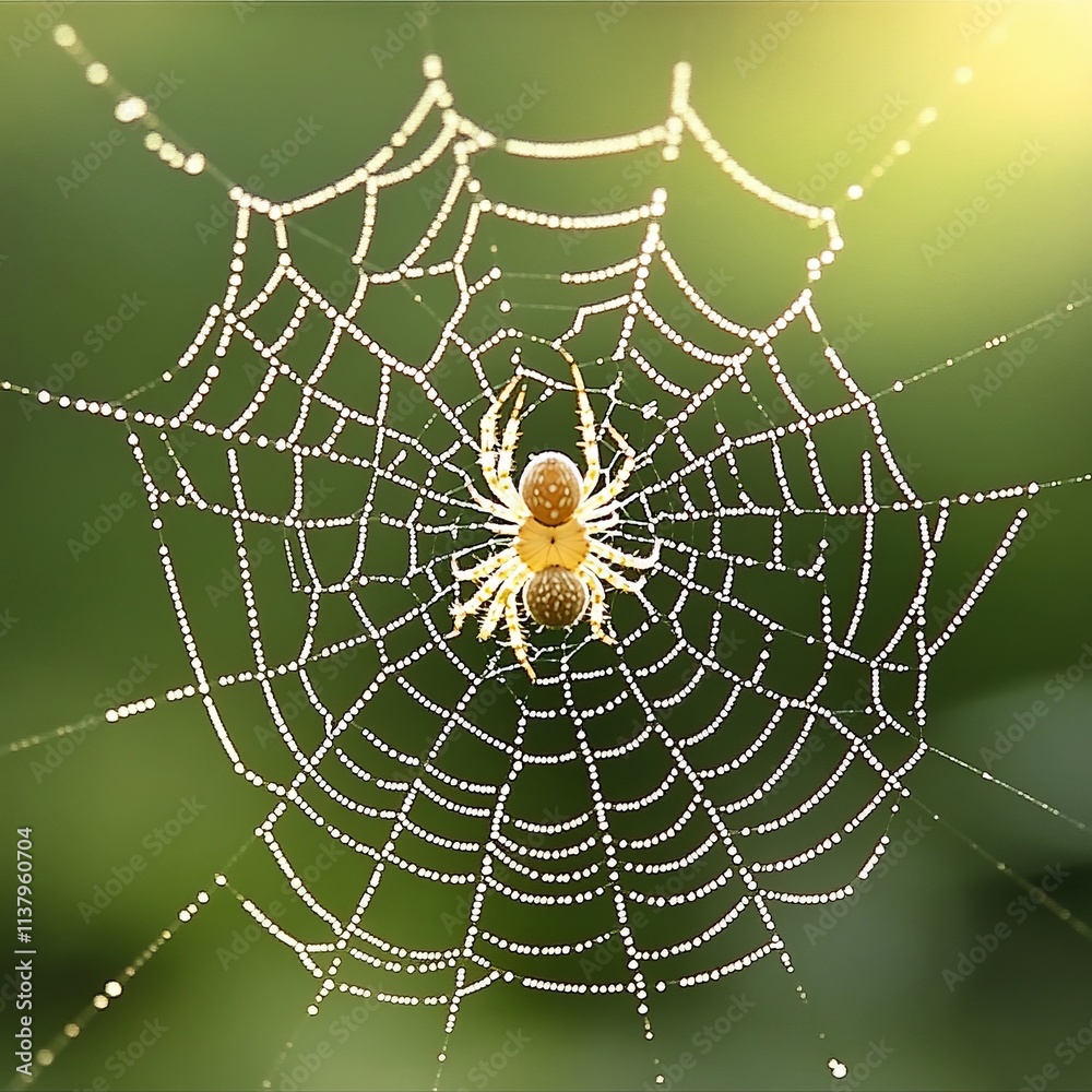 Dew-Kissed Spiderweb with Golden Orb Weaver Spider Dew-Kissed Spiderweb with Golden Orb Weaver Spider