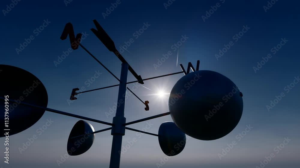The sea weather vane is spinning