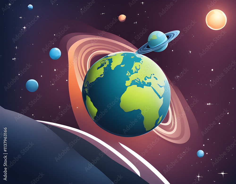 Space Earth and Planet Background with Satellite Pro Vector background Space Earth and Planet Background with Satellite Pro Vector background