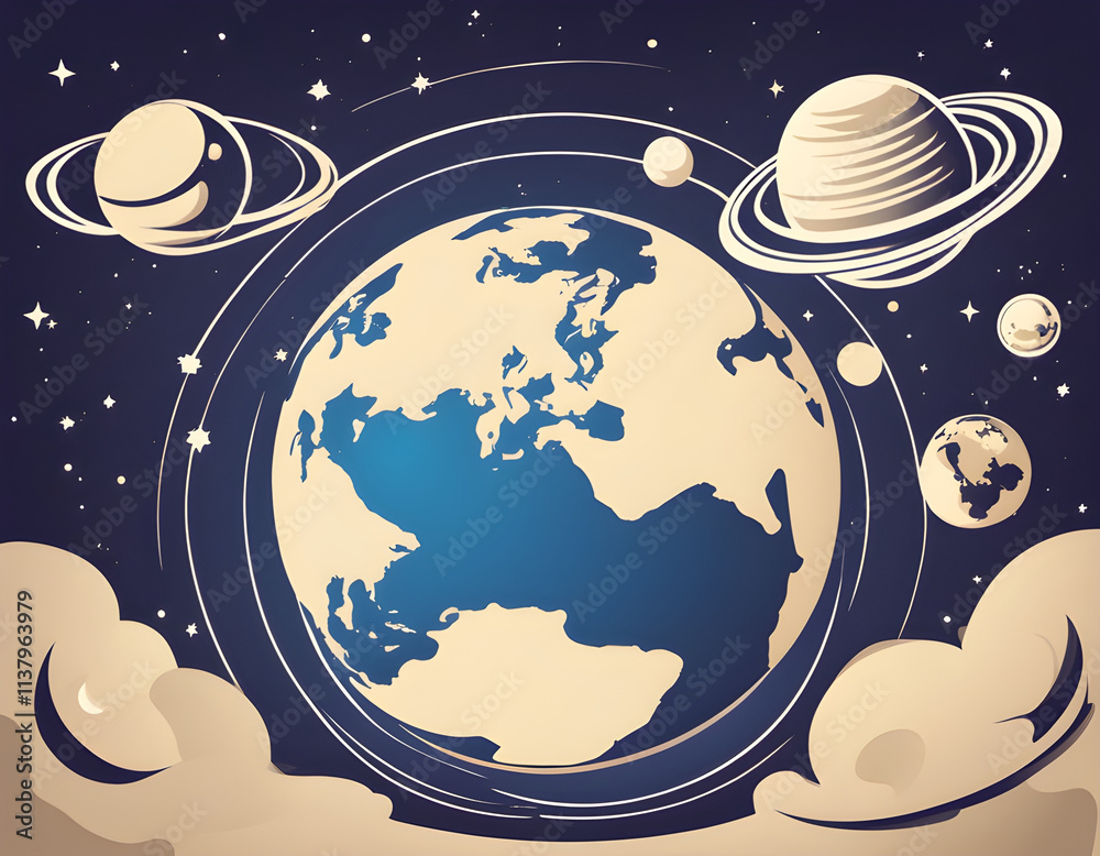 Fototapeta premium Space Earth and Planet Background with Satellite Pro Vector background