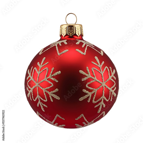Realistic Shiny Red Christmas Ornament with Gold Cap Isolated on Transparent Background