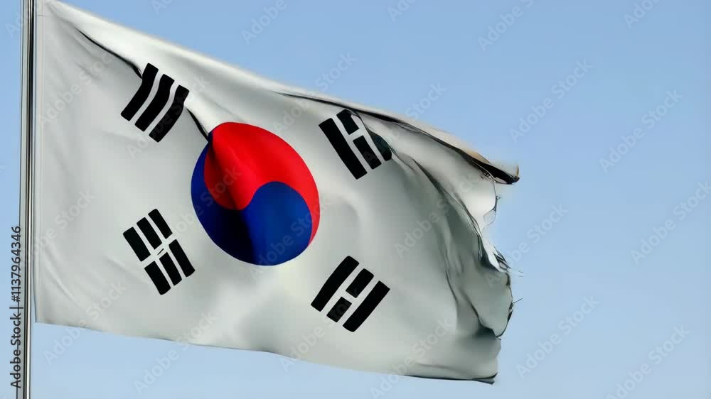South Korea flag waving against clear blue sky