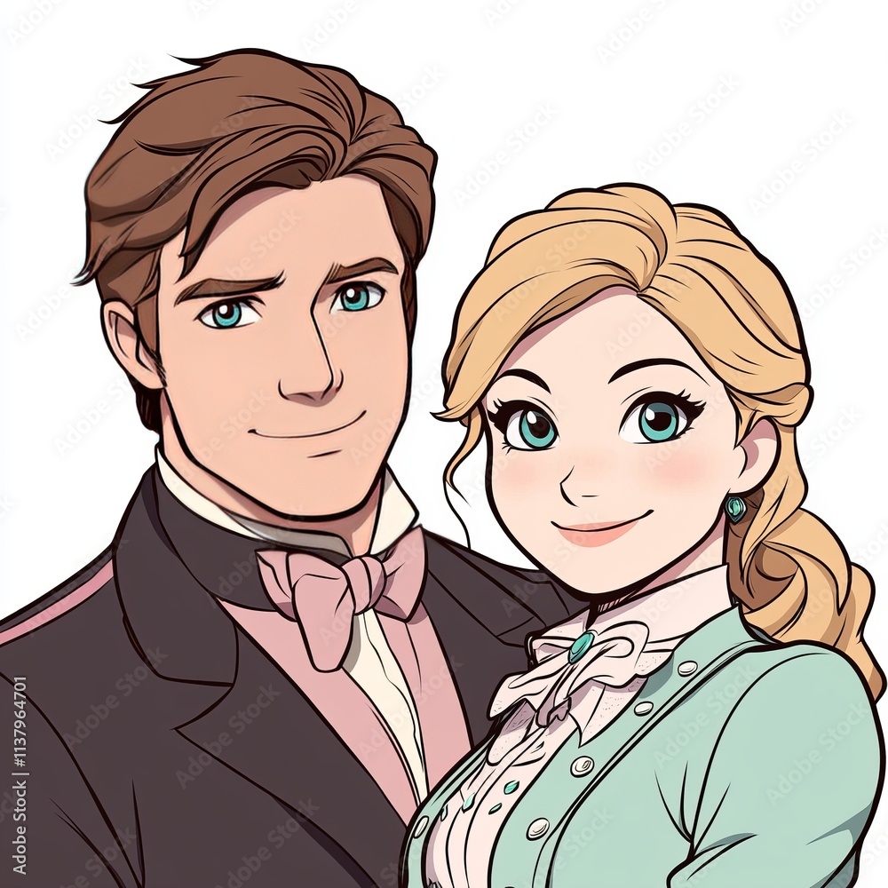 Elegant Couple Portrait A Romantic Illustration Elegant Couple Portrait A Romantic Illustration