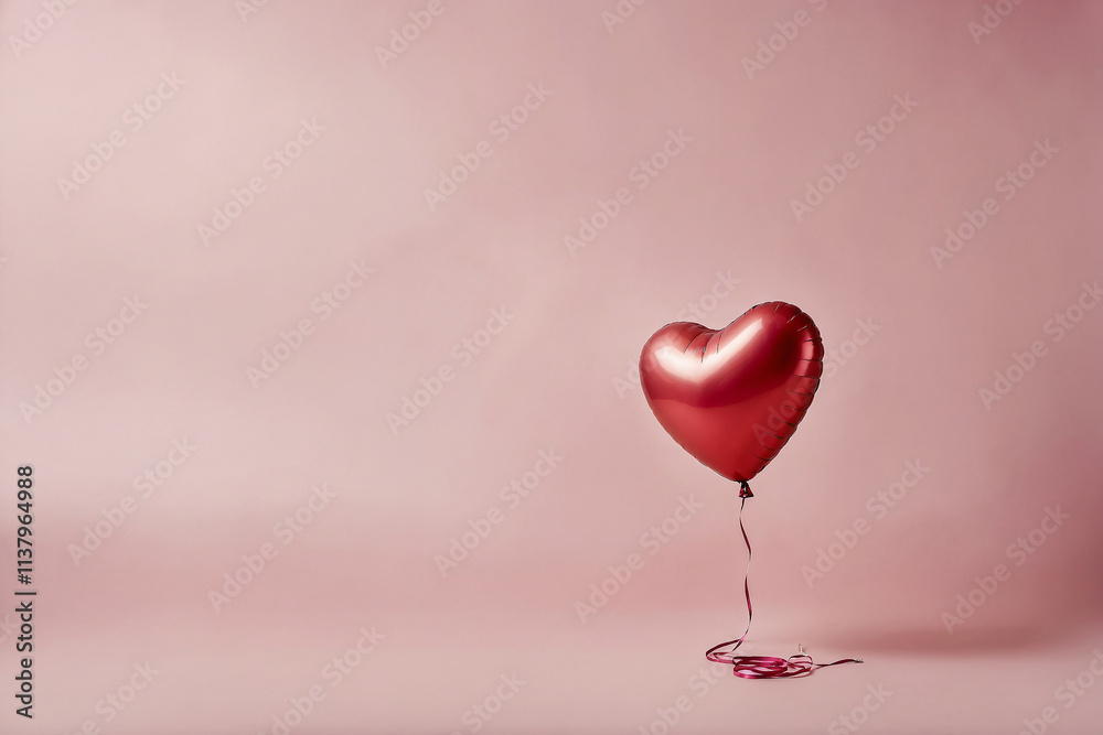 heart-shaped balloon floating on a soft pink background heart-shaped balloon floating on a soft pink background