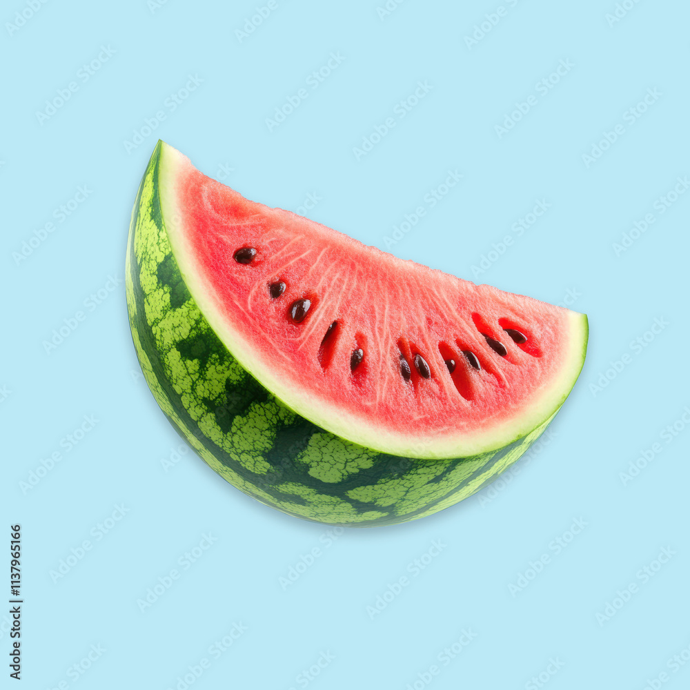 Floating Watermelon Slices Isolated on a Blue Background with Vibrant Colors and Fresh Summer Vibes Floating Watermelon Slices Isolated on a Blue Background with Vibrant Colors and Fresh Summer Vibes