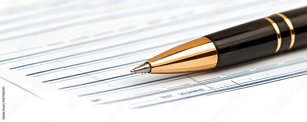Business document with a pen resting on a blank form, ready for writing or signing. Business document with a pen resting on a blank form, ready for writing or signing.