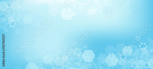 Health care abstract background with hexagons, lines and dots. Medical innovation banner template concept. Biology and pharmaceutical technology background. Vector illustration.