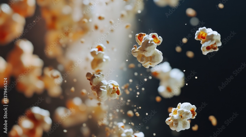 Airy, Delicious Popcorn Explosion in Motion. Airy, Delicious Popcorn Explosion in Motion.