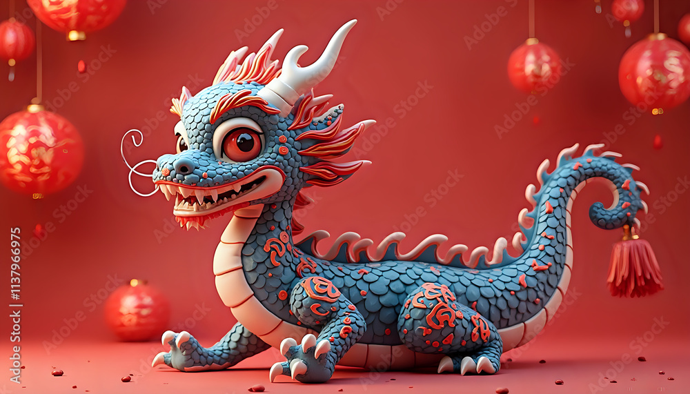 Fototapeta premium a 3d model of blue dragon in front of a red background