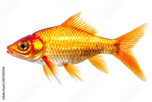 Vibrant Goldfish Isolated on White Background with Detailed Scales and Fins, Bright Orange Fish Illustration photo