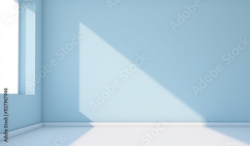 soft light blue wall window room corner product presentation minimal sunlight for advertisement