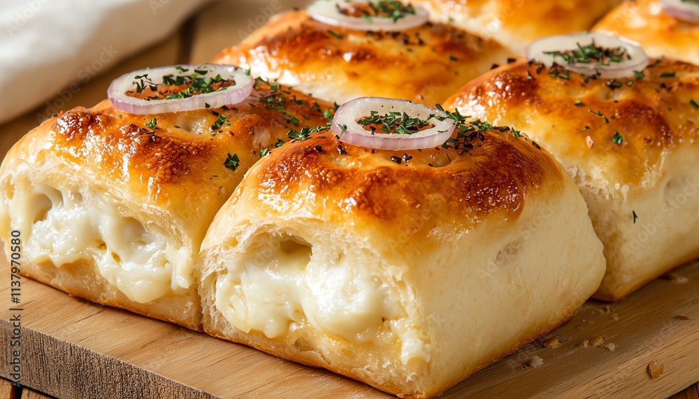 Delicious, golden cheese bread rolls freshly baked and ready to enjoy. Delicious, golden cheese bread rolls freshly baked and ready to enjoy.