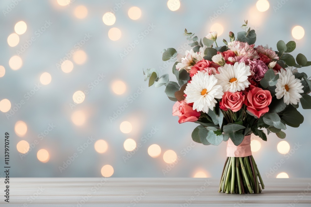 romantic floral arrangement, a charming mix of wildflowers and carnations beneath valentines lights, perfect for a heartfelt message romantic floral arrangement, a charming mix of wildflowers and carnations beneath valentines lights, perfect for a heartfelt message