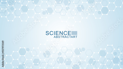 Health care abstract background with hexagons, lines and dots. Medical innovation banner template concept. Biology and pharmaceutical technology background. Vector illustration.