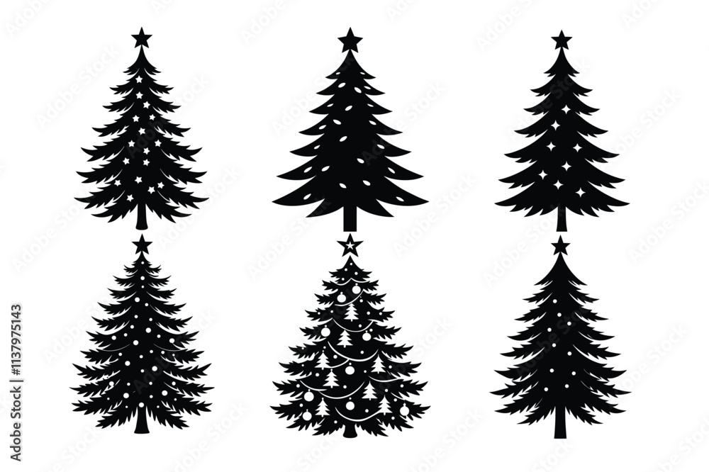 set of chrismas tree silhouette vector illustration