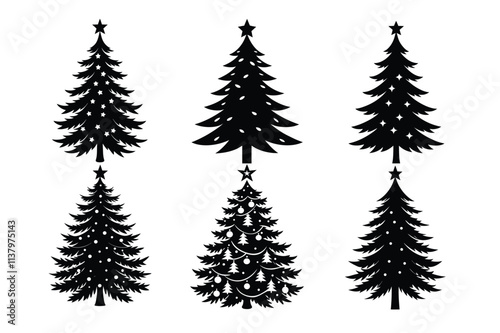 set of chrismas tree silhouette vector illustration