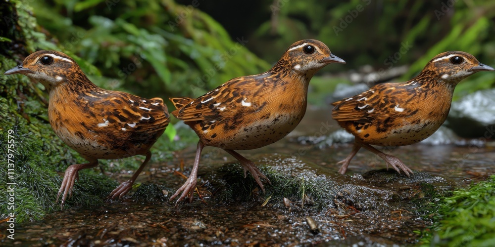 Three Quails Crossing Stream Nature Wildlife Birds High Resolution Three Quails Crossing Stream Nature Wildlife Birds High Resolution