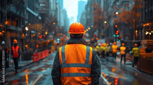 Civil engineer inspecting road construction on an expressway under development