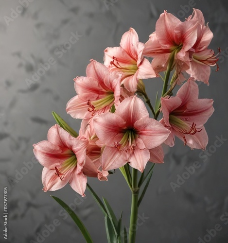 Amaryllis Hipperastrum johnsonii flowers on a branch, large white flowers, amaryllis hipperastrum flowers photo