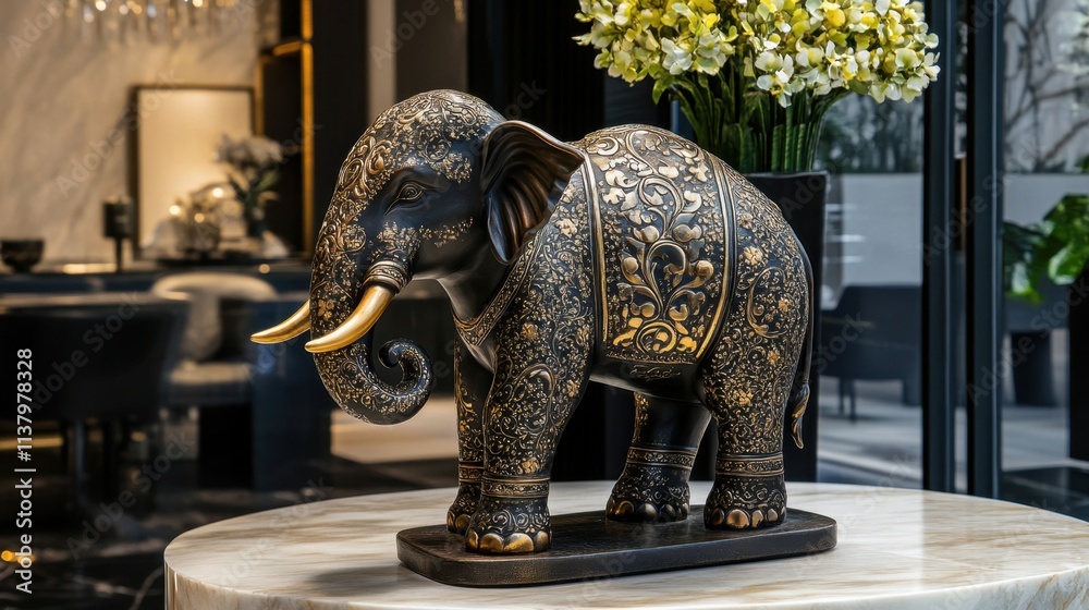 Fototapeta premium Ornate Elephant Statue Design for Elegant Home Interior Decor