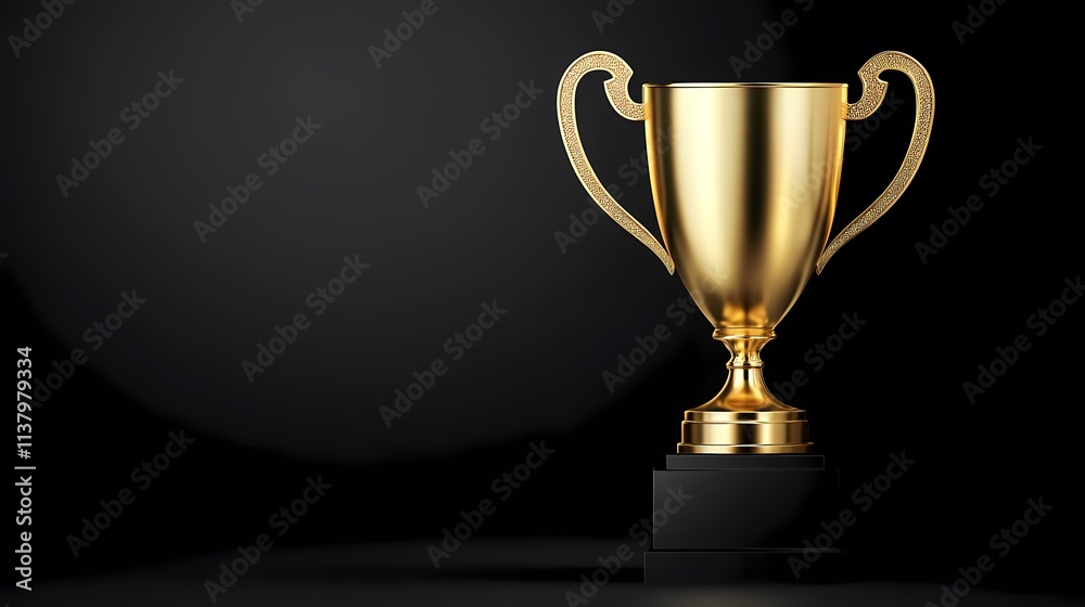 Shiny gold trophy isolated on a dark background, symbolizing achievement and victory. Shiny gold trophy isolated on a dark background, symbolizing achievement and victory.