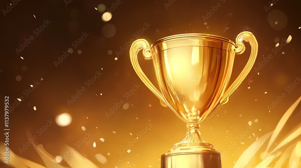 A gleaming golden trophy stands tall, radiating victory and success against a vibrant golden backdrop. A gleaming golden trophy stands tall, radiating victory and success against a vibrant golden backdrop.