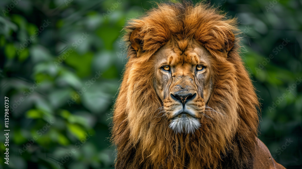 Fototapeta premium A lion, ideal for dreamscape portraiture with a gigantic scale. Perfect as wallpaper or wall poster background for design.