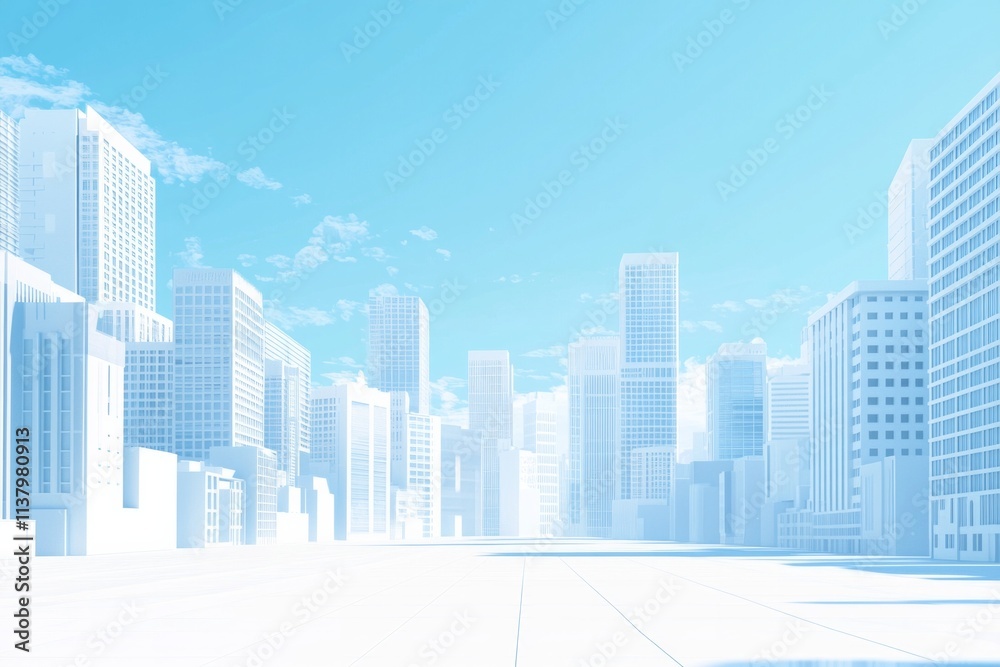 A background of white squares arranged in an urban style, with a clear sky blue as the main color tone. The overall composition is simple and clean, with geometric shapes of various sizes on both side A background of white squares arranged in an urban style, with a clear sky blue as the main color tone. The overall composition is simple and clean, with geometric shapes of various sizes on both side