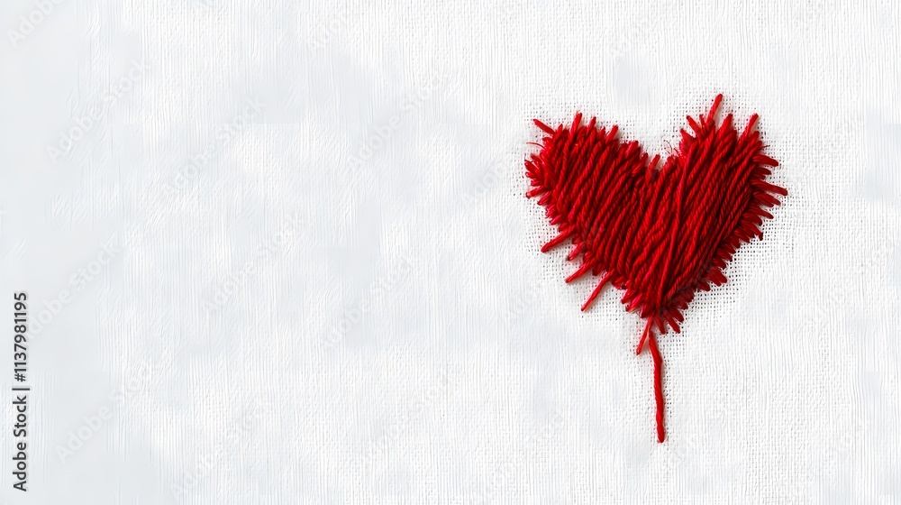 A stitched red heart on a white canvas, symbolizing love and creativity. A stitched red heart on a white canvas, symbolizing love and creativity.