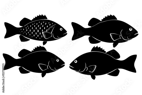 Crappie fish silhouette vector art.