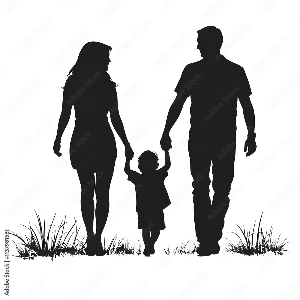 Silhouette illustration of a man and woman holding a child on a white background AI generated Silhouette illustration of a man and woman holding a child on a white background AI generated