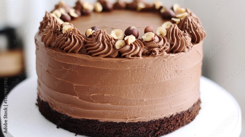 Chocolate Cake with Swirls of Frosting and Nuts Decoration Chocolate Cake with Swirls of Frosting and Nuts Decoration