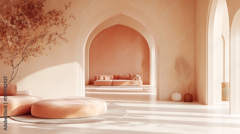 Elegant Ramadan mockup in a minimalist living room, pastel tones, clean lines, and cozy Islamic decor Elegant Ramadan mockup in a minimalist living room, pastel tones, clean lines, and cozy Islamic decor
