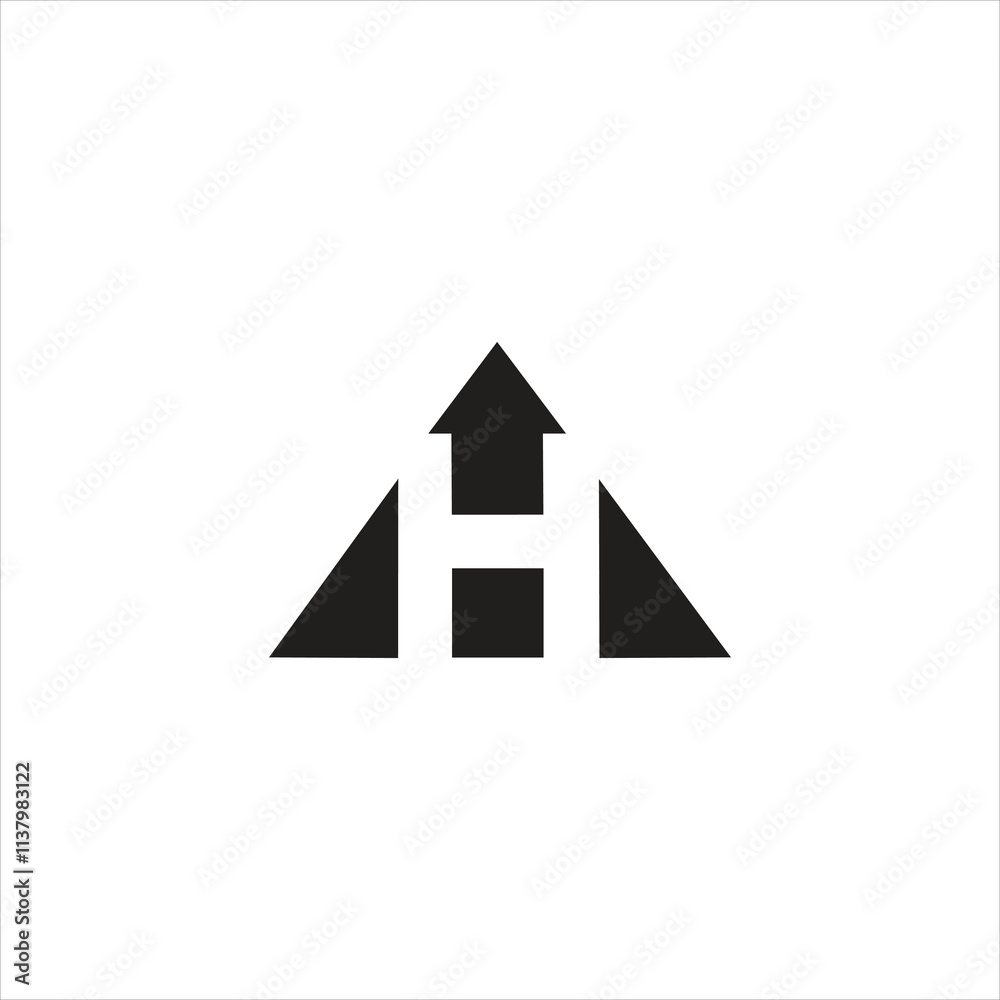 Fototapeta premium Alphabet letter H negative space inside triangle shape, modern universal vector icon illustration