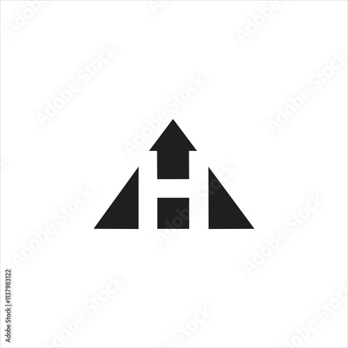 Alphabet letter H negative space inside triangle shape, modern universal vector icon illustration
