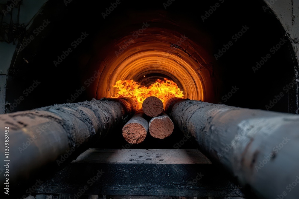 material science concept. A wide-angle view of a kiln operating at high temperatures for firing ceramics in material production material science concept. A wide-angle view of a kiln operating at high temperatures for firing ceramics in material production