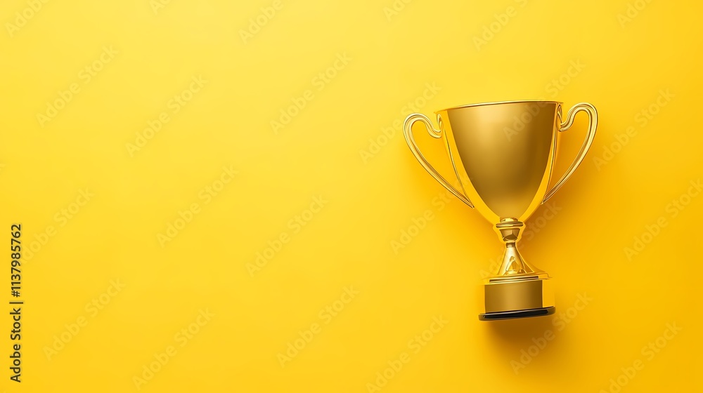 A shiny golden trophy against a vibrant yellow background, symbolizing victory and achievement. A shiny golden trophy against a vibrant yellow background, symbolizing victory and achievement.