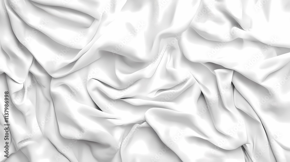 Fototapeta premium A close-up of elegantly draped white satin fabric, showcasing flowing textures and soft folds.