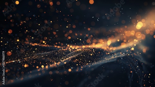 Abstract Glittering Dark Background with Golden Particles.