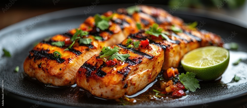 Grilled fish fillets with cilantro and lime. Grilled fish fillets with cilantro and lime.