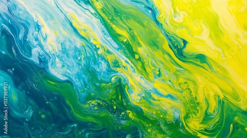 Colorful abstract painting with green and yellow hues. Generative AI