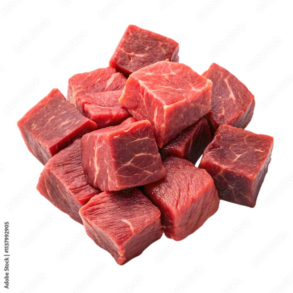 Pile of beef cubes on transparent background Pile of beef cubes on transparent background