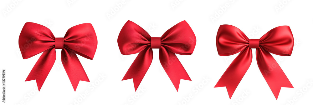 Red bows collection, three distinct styles, vibrant red color, smooth texture, decorative ribbons, perfect for gifts, celebrations, and crafts, isolated on transparent background, png Red bows collection, three distinct styles, vibrant red color, smooth texture, decorative ribbons, perfect for gifts, celebrations, and crafts, isolated on transparent background, png