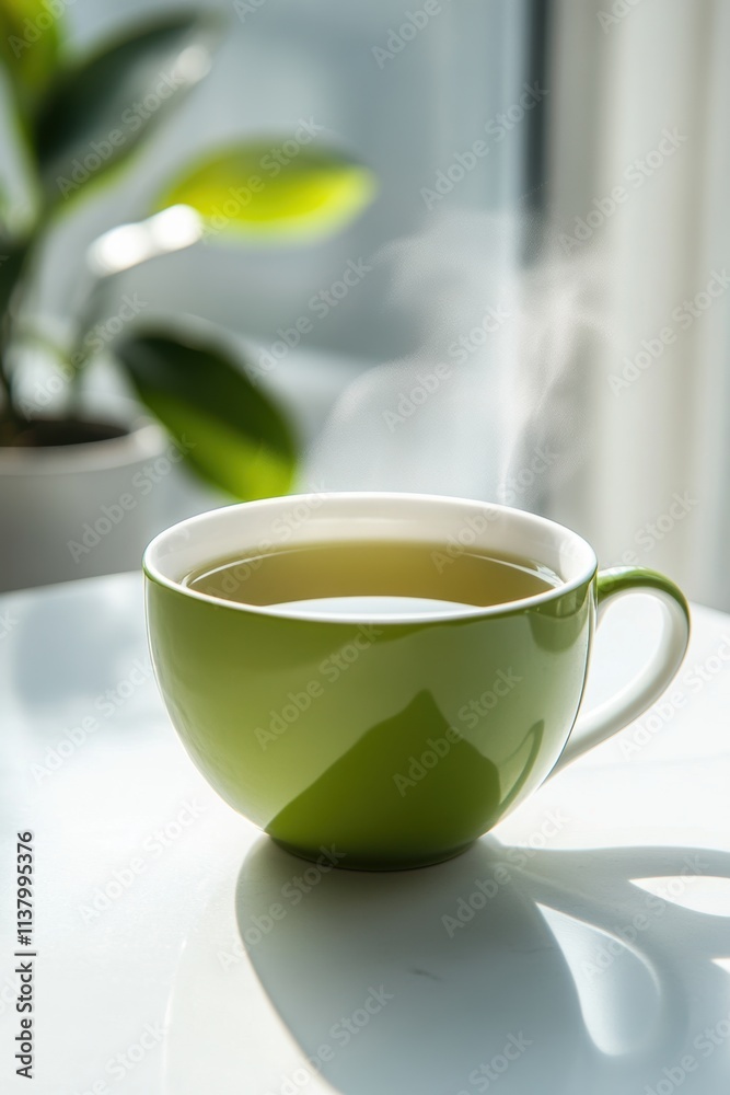 kitchen interior design, green tea steaming on a white table in a modern kitchen flooded with sunlight from large windows, creating a minimalist aesthetic kitchen interior design, green tea steaming on a white table in a modern kitchen flooded with sunlight from large windows, creating a minimalist aesthetic