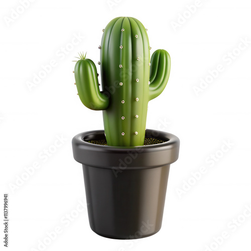 A vibrant 3D model of a cactus with a green body and brown pot, showcasing realistic rendering. Ideal for home decor or landscaping designs.